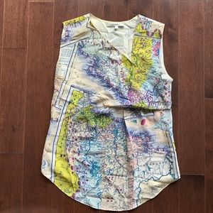 RARE Carven Map Wanderer Travel Print Silk Top